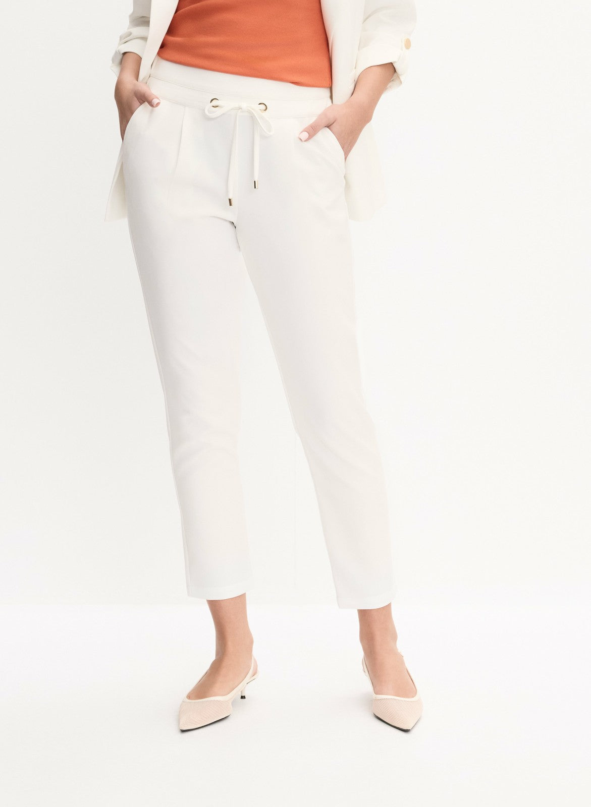 Women Drawstring Straight Leg Pants Ivory | Melanie Lyne