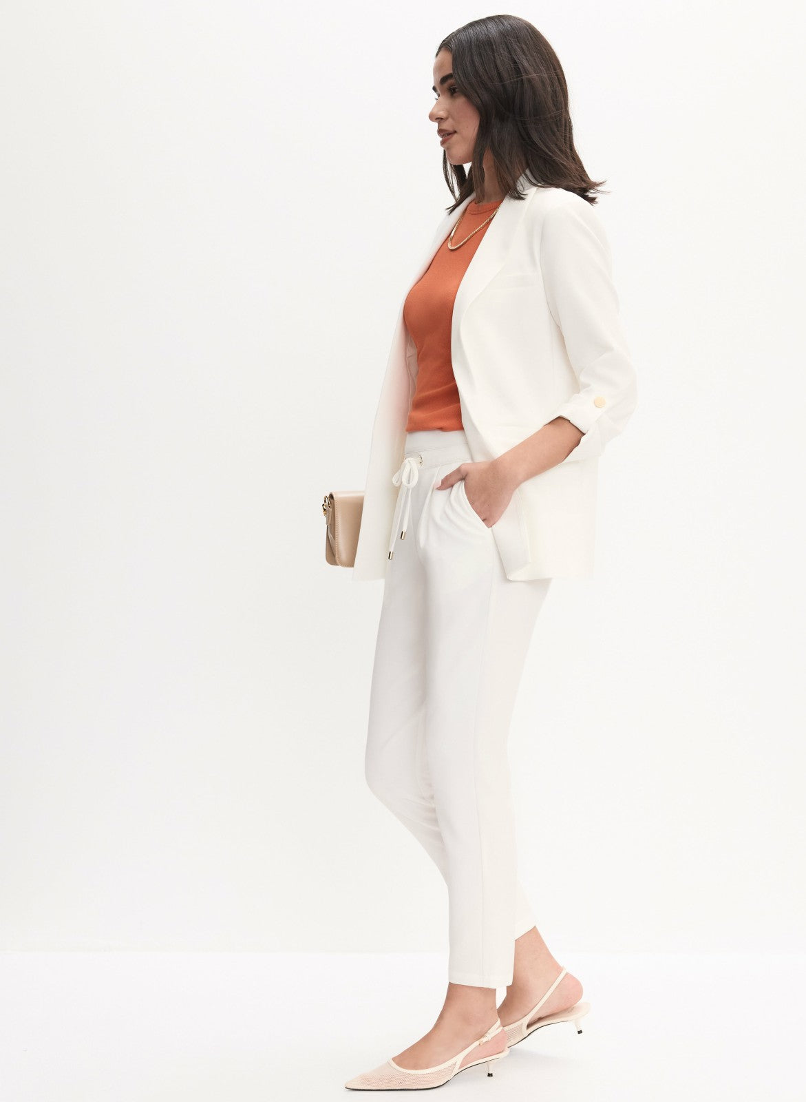 Women Drawstring Straight Leg Pants Ivory | Melanie Lyne