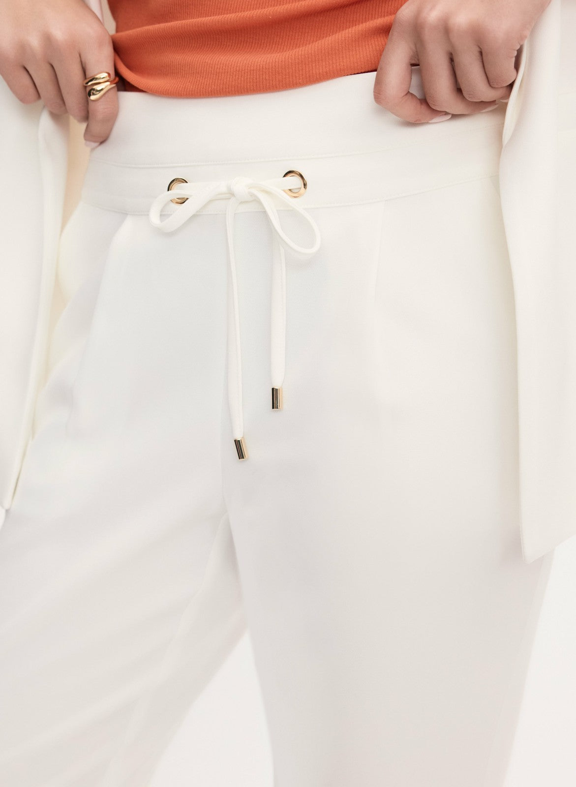 Women Drawstring Straight Leg Pants Ivory | Melanie Lyne