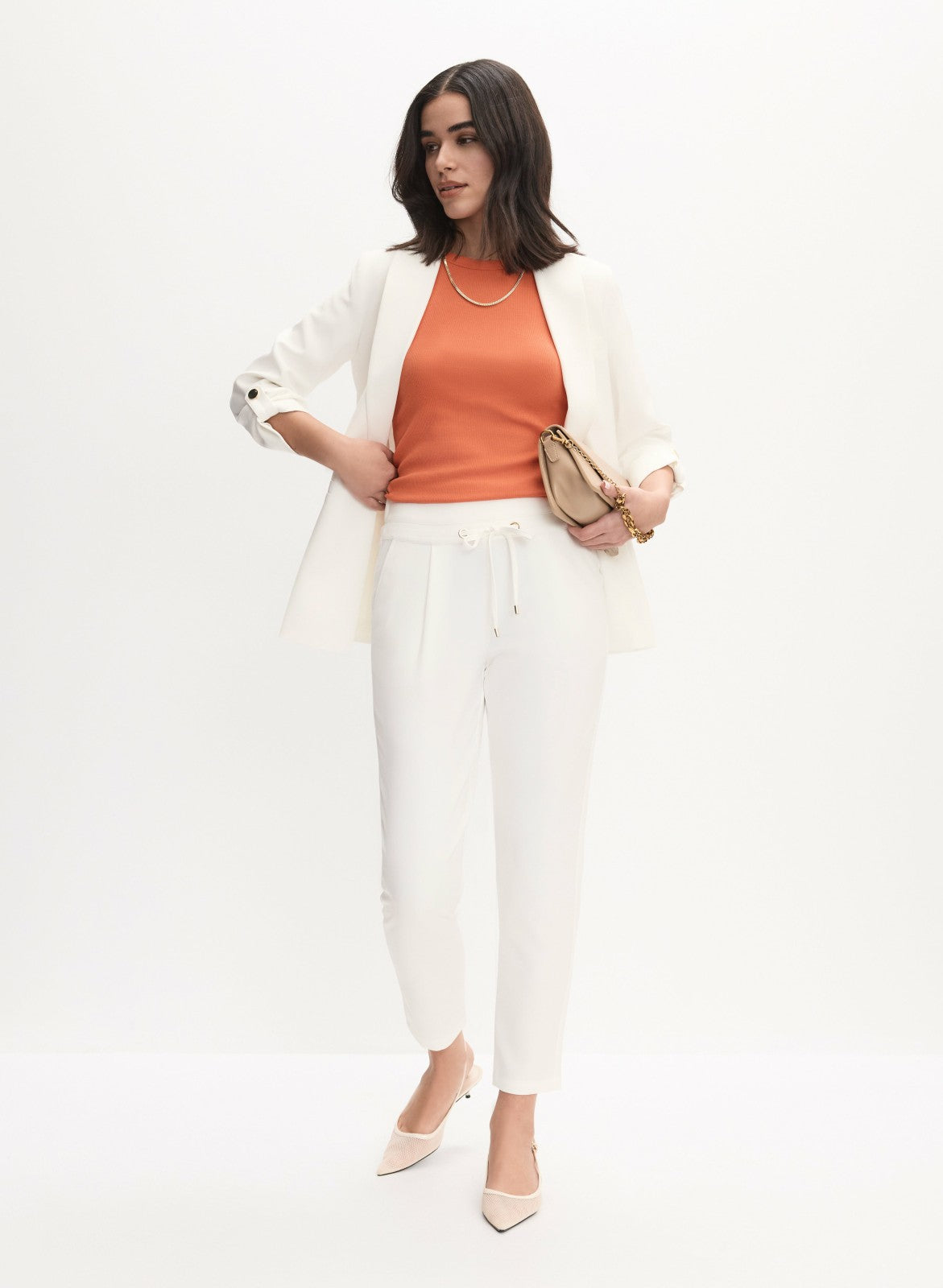 Women Drawstring Straight Leg Pants Ivory | Melanie Lyne