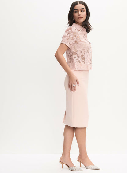 Women Seamed Waist Pencil Skirt Pink Pearl | Melanie Lyne