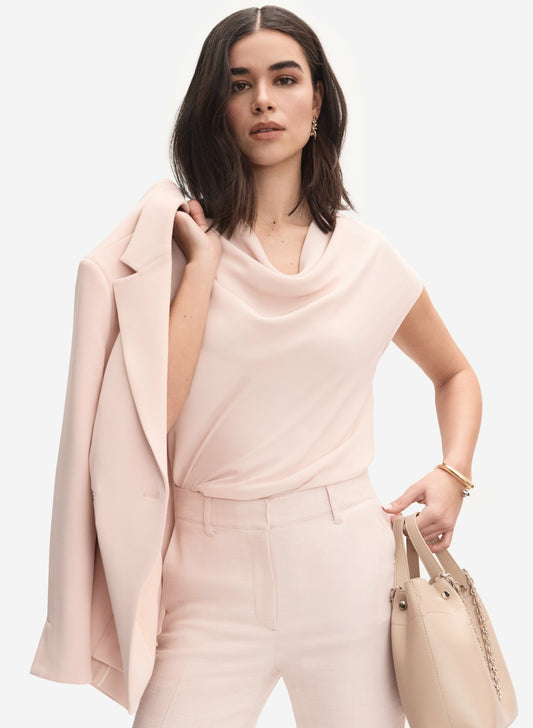 Women Crepe Cowl Neck Blouse Pink Pearl | Melanie Lyne