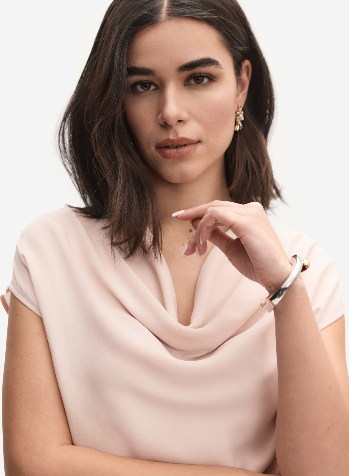 Women Crepe Cowl Neck Blouse Pink Pearl | Melanie Lyne