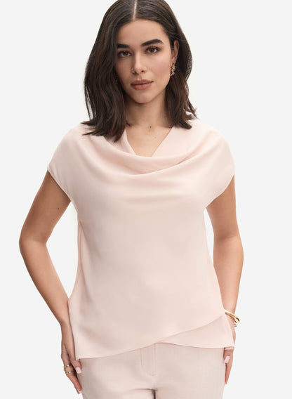 Women Crepe Cowl Neck Blouse Pink Pearl | Melanie Lyne
