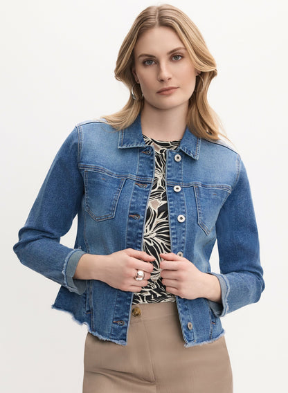 Women Frayed Denim Jacket Medium Blue | Melanie Lyne