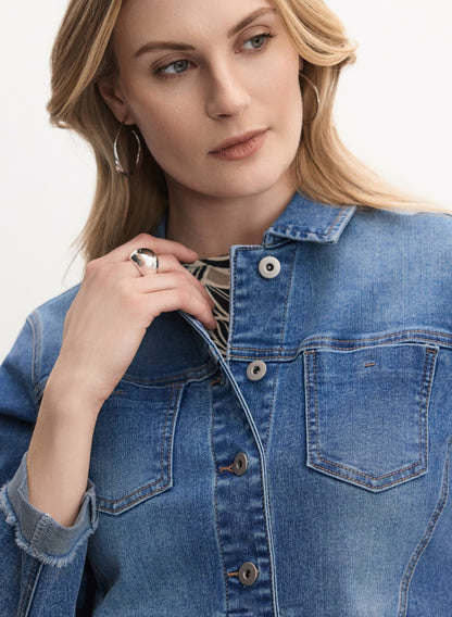 Women Frayed Denim Jacket Medium Blue | Melanie Lyne