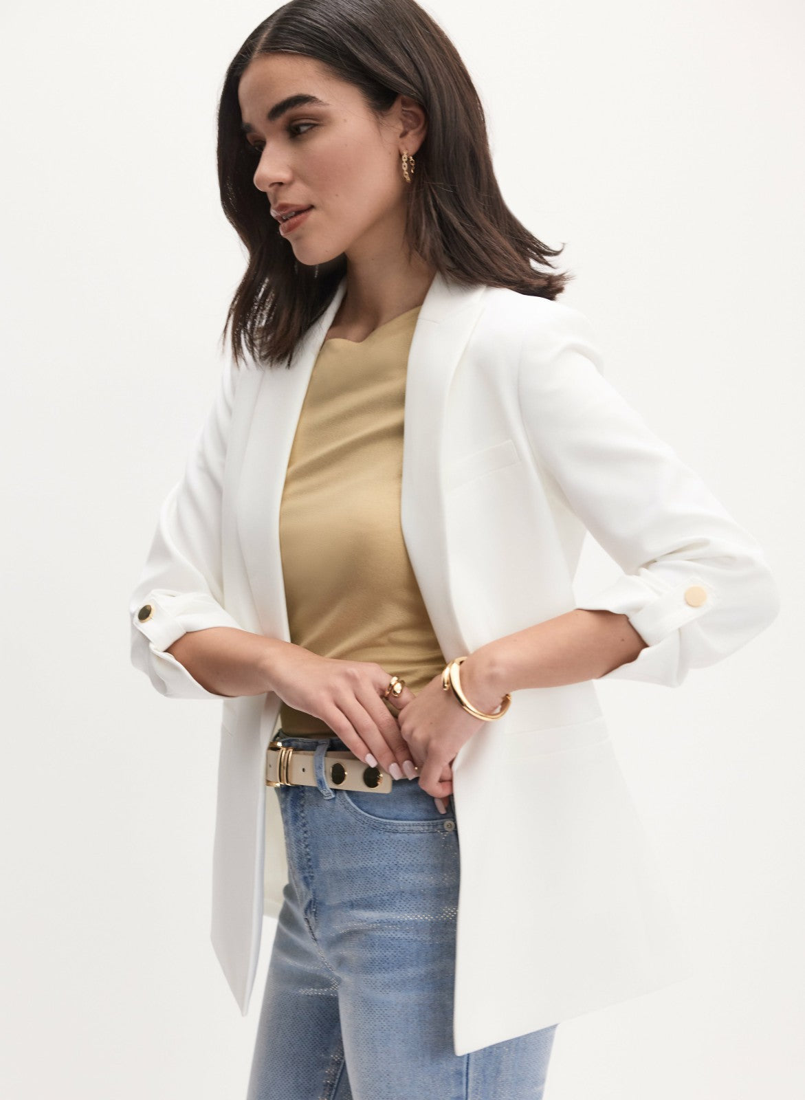 Women Rolled Sleeve Jacket Ivory | Melanie Lyne