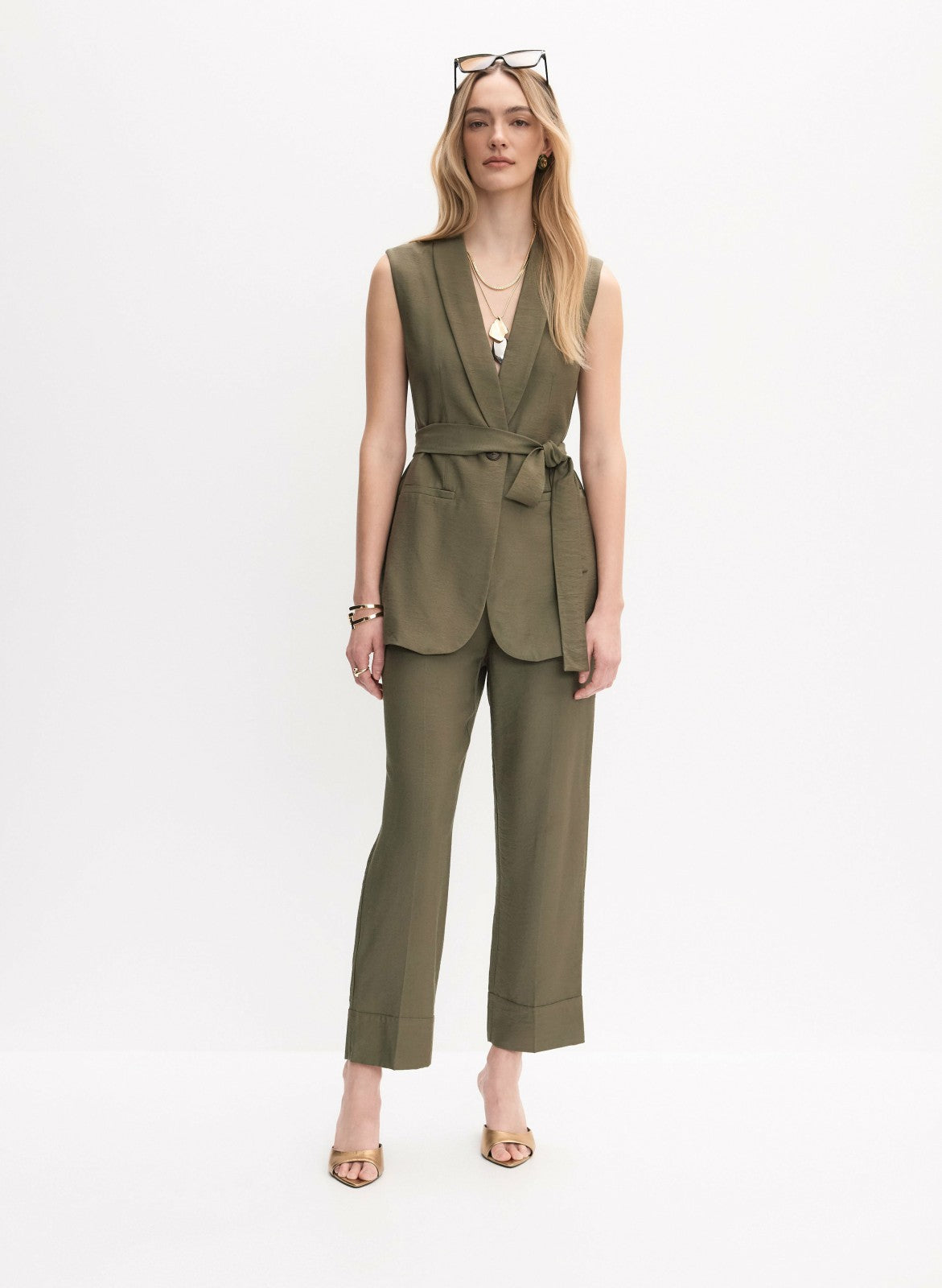 Women Cuffed Straight-Leg Pants Olive Branch | Melanie Lyne