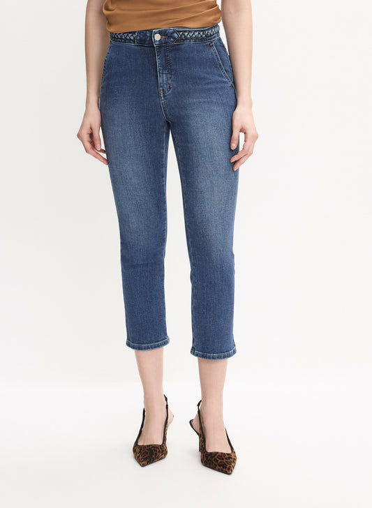 Women Braided Waist Trim Denim Capris Sand | Melanie Lyne