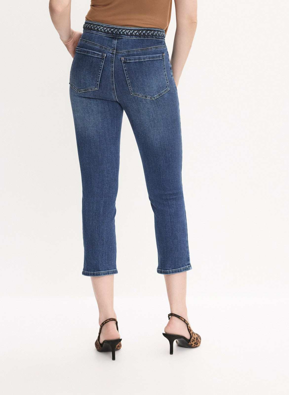 Women Braided Waist Trim Denim Capris Sand | Melanie Lyne