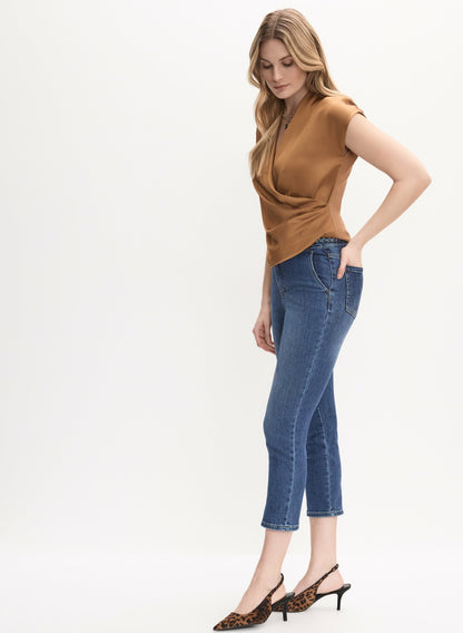 Women Braided Waist Trim Denim Capris Sand | Melanie Lyne
