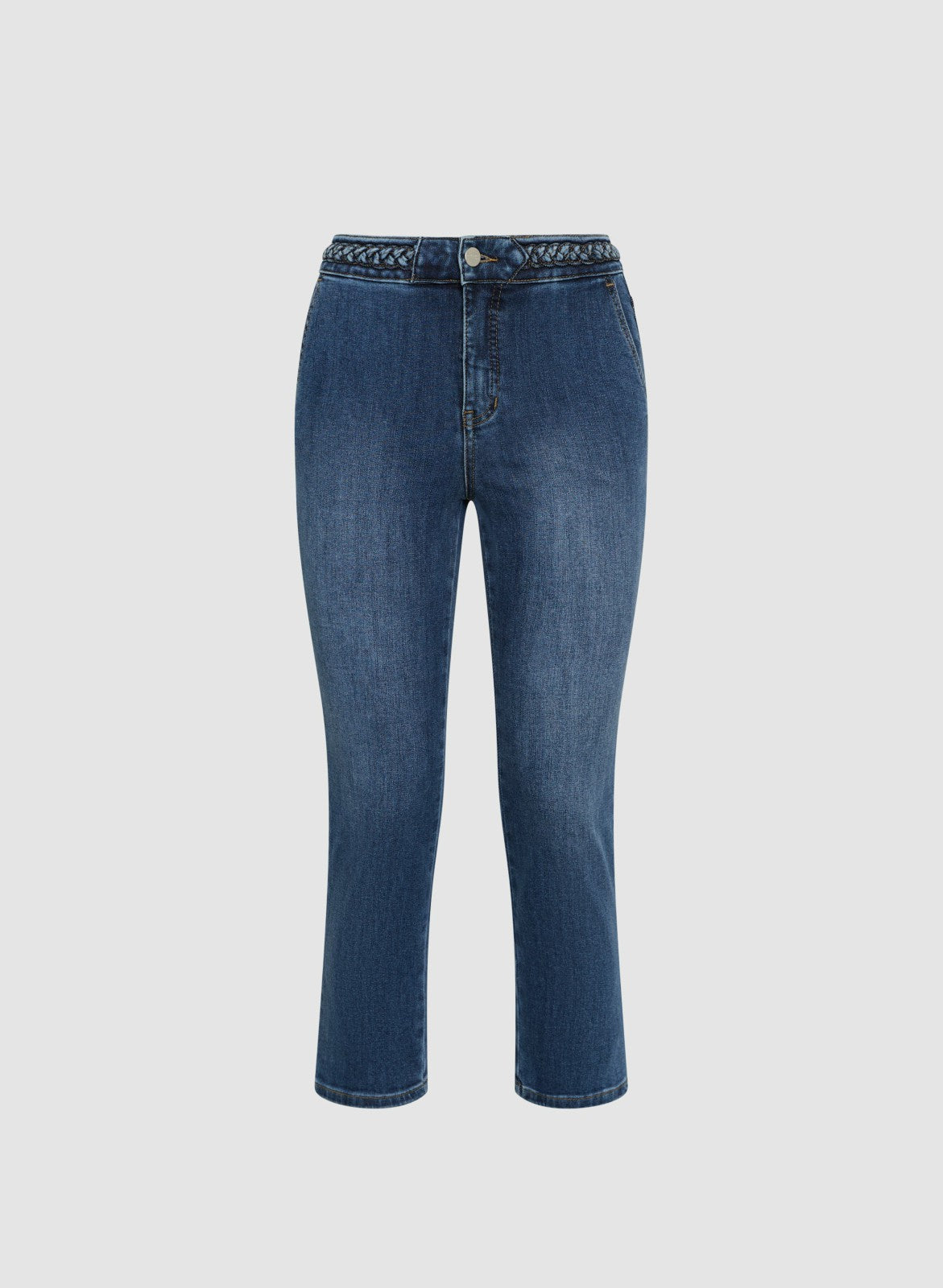 Women Braided Waist Trim Denim Capris Sand | Melanie Lyne