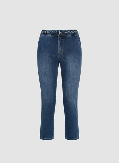 Women Braided Waist Trim Denim Capris Sand | Melanie Lyne