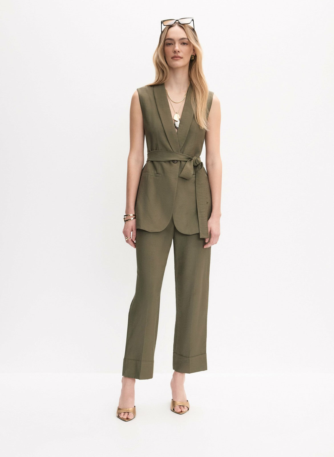 Women Long Belted Vest Olive Branch | Melanie Lyne