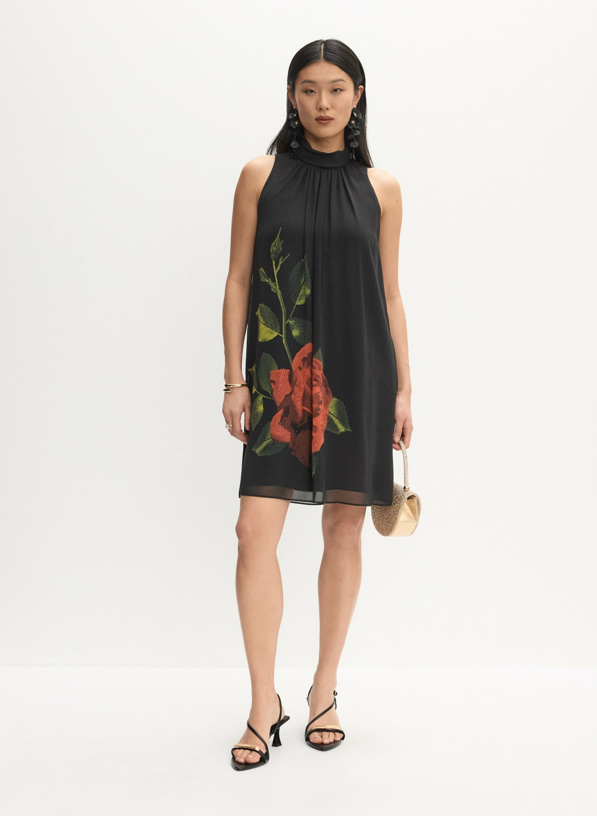 Women Floral Halter Neck Dress Black Pattern | Melanie Lyne