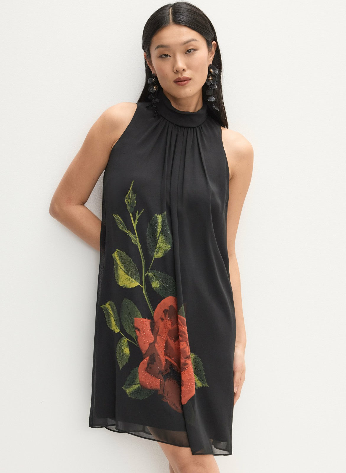 Women Floral Halter Neck Dress Black Pattern | Melanie Lyne