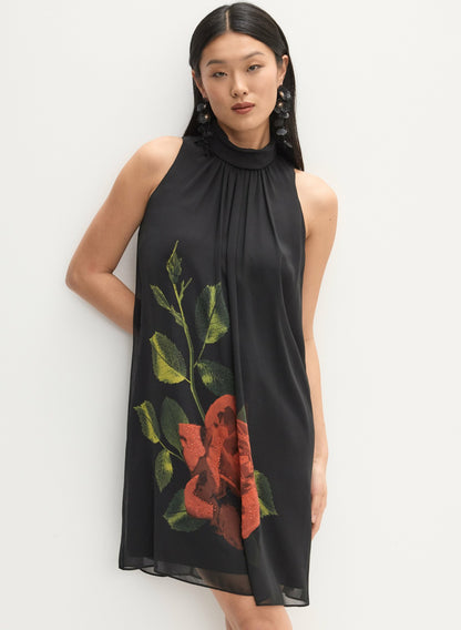Women Floral Halter Neck Dress Black Pattern | Melanie Lyne