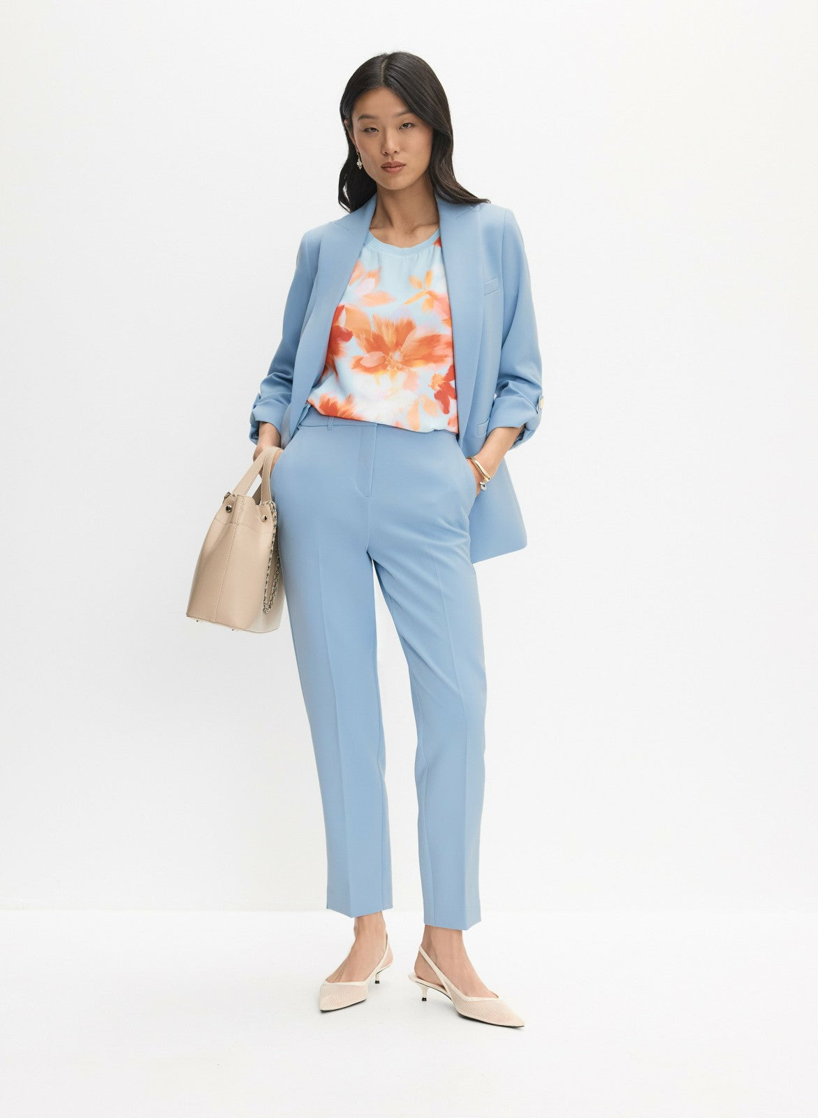 Women Rolled Sleeve Jacket Blue Pearl | Melanie Lyne