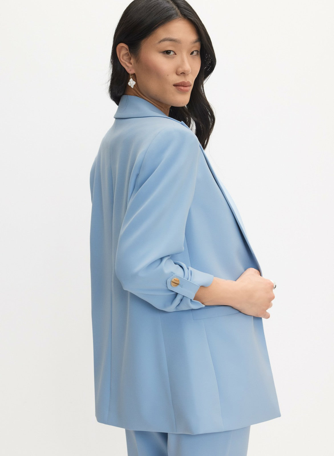 Women Rolled Sleeve Jacket Blue Pearl | Melanie Lyne