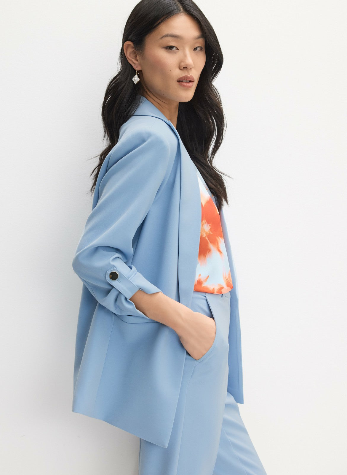 Women Rolled Sleeve Jacket Blue Pearl | Melanie Lyne