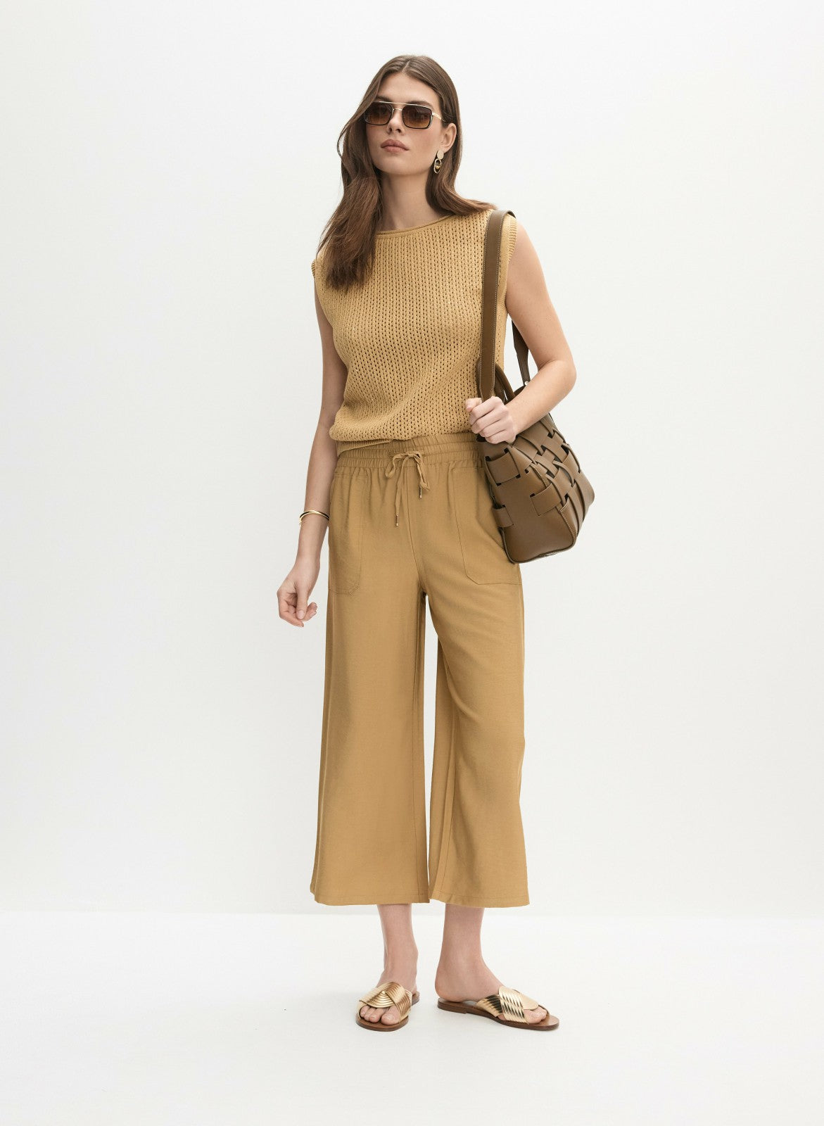 Women Crinkle Modal Capris Yellow Stone | Melanie Lyne
