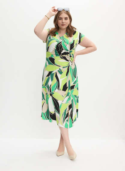 Women Joseph Ribkoff - Leaf Print Dress Green Pattern | Melanie Lyne