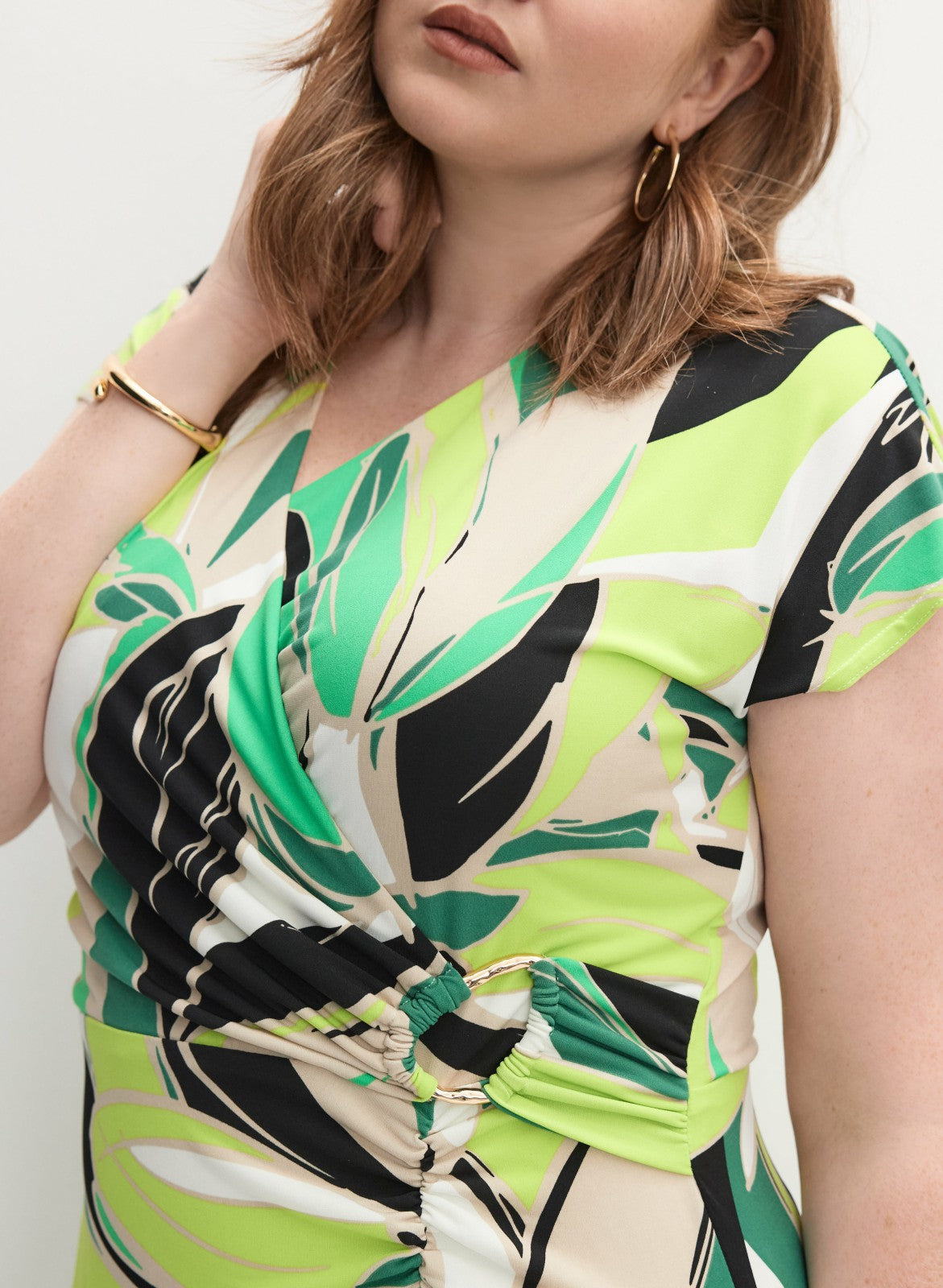 Women Joseph Ribkoff - Leaf Print Dress Green Pattern | Melanie Lyne