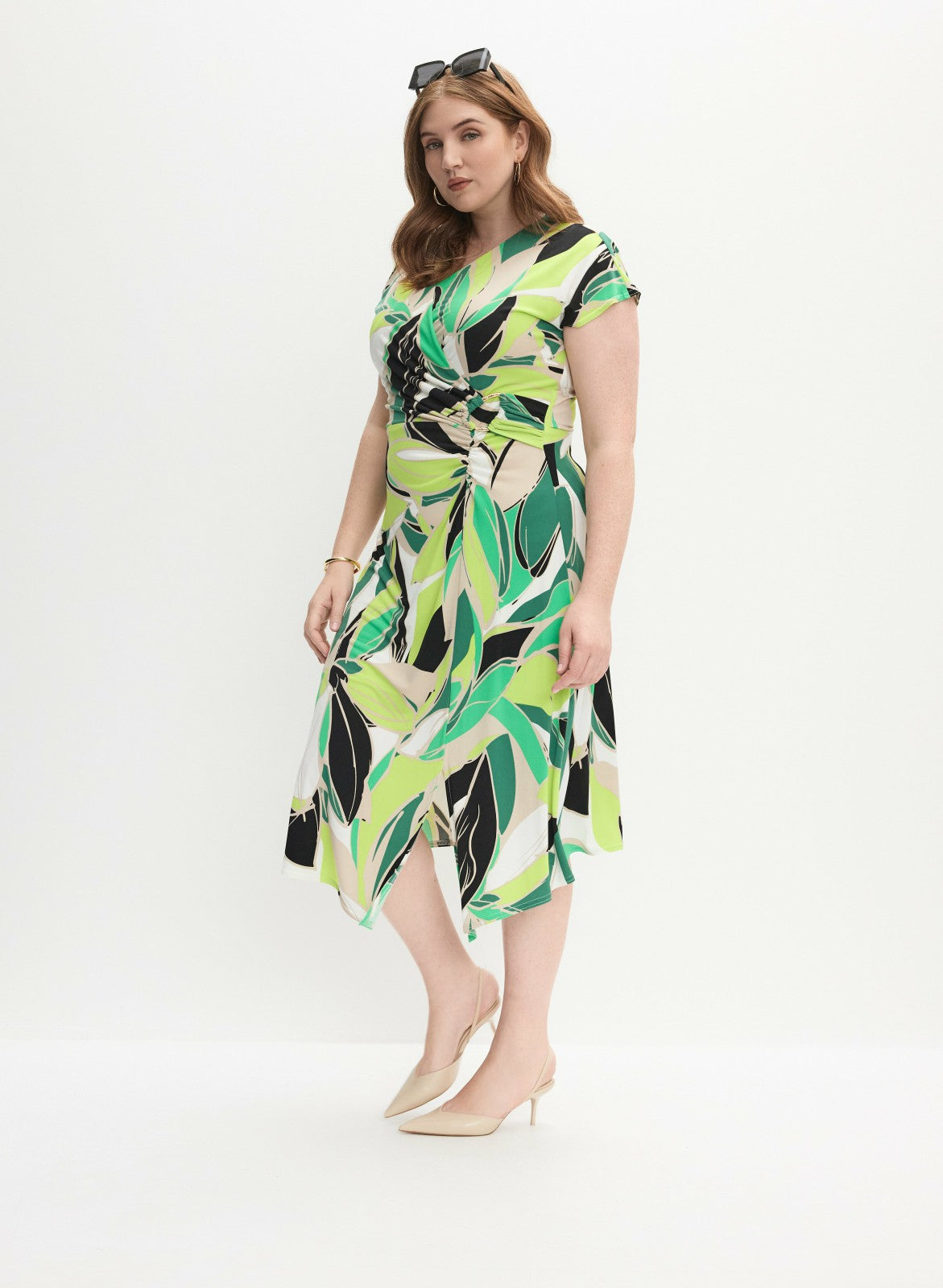 Women Joseph Ribkoff - Leaf Print Dress Green Pattern | Melanie Lyne