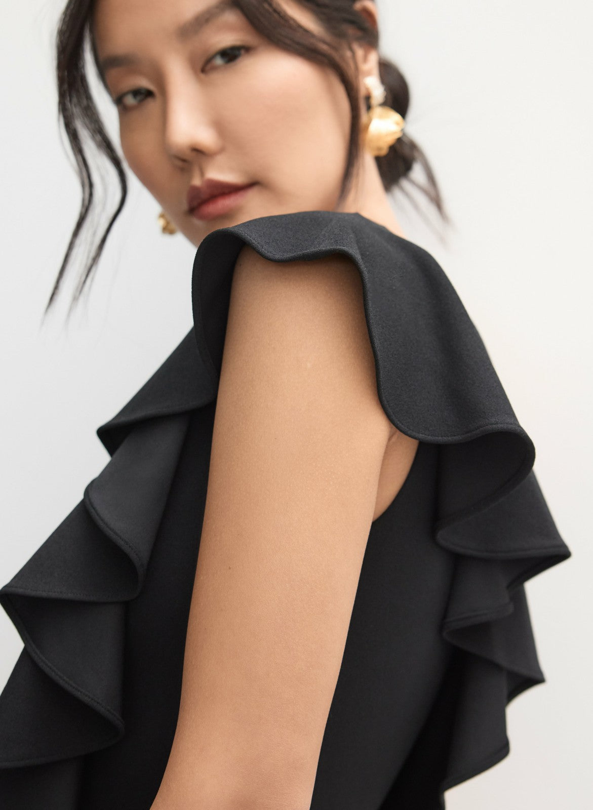 Women Adrianna Papell - Waterfall Ruffle Dress Black | Melanie Lyne