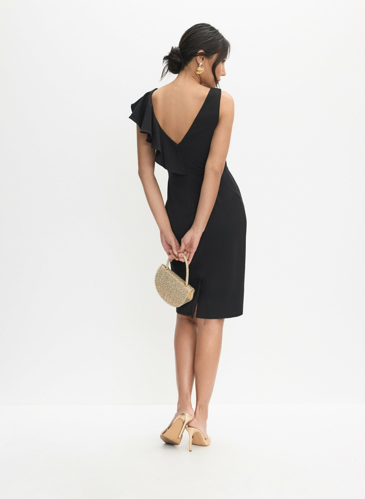 Women Adrianna Papell - Waterfall Ruffle Dress Black | Melanie Lyne