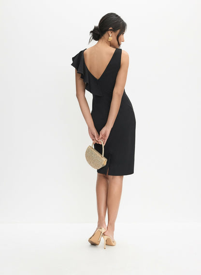 Women Adrianna Papell - Waterfall Ruffle Dress Black | Melanie Lyne