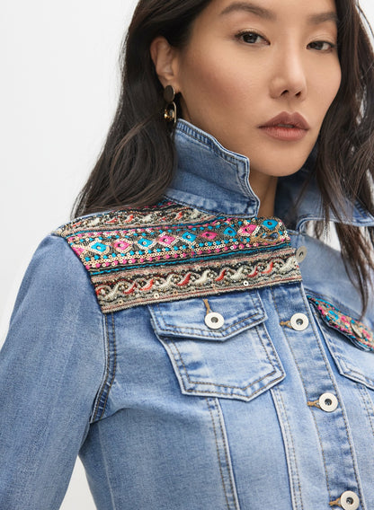 Women Sequin Detail Jacket Light Blue | Melanie Lyne