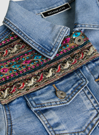 Women Sequin Detail Jacket Light Blue | Melanie Lyne
