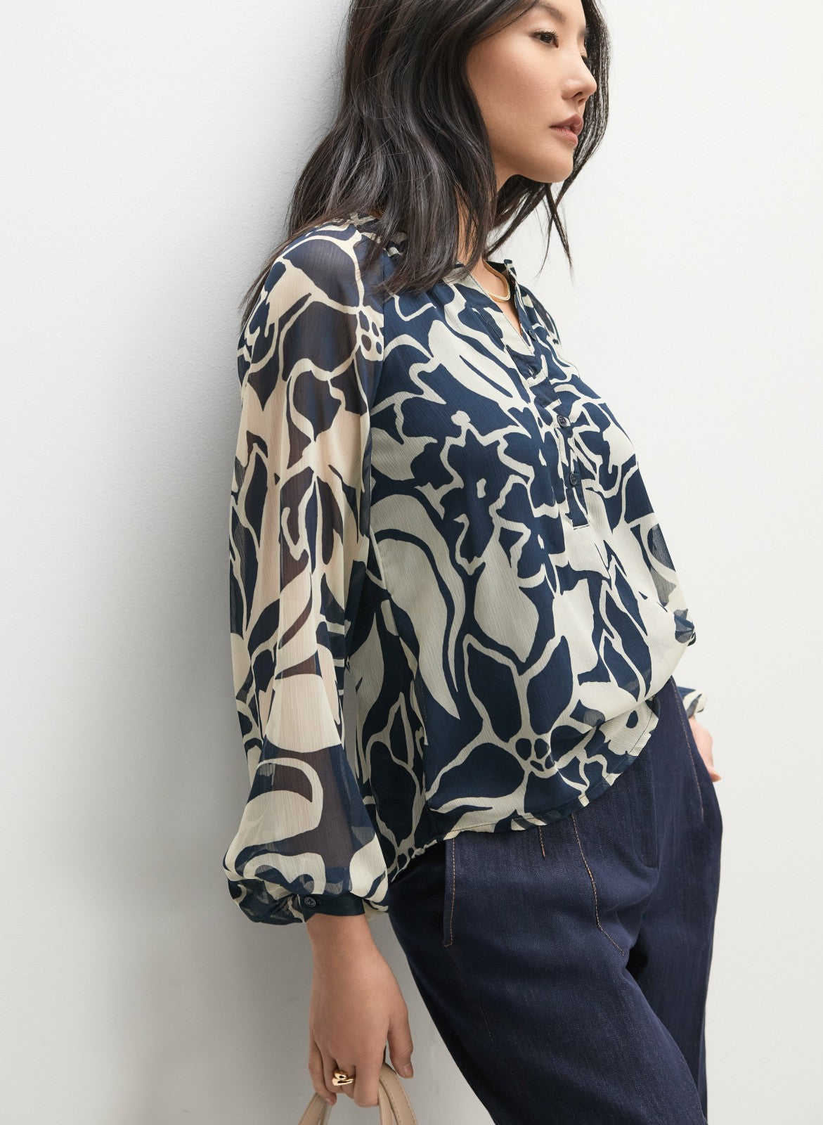 Women Floral Chiffon Blouse Blue Pattern | Melanie Lyne