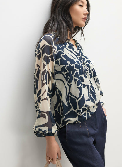 Women Floral Chiffon Blouse Blue Pattern | Melanie Lyne