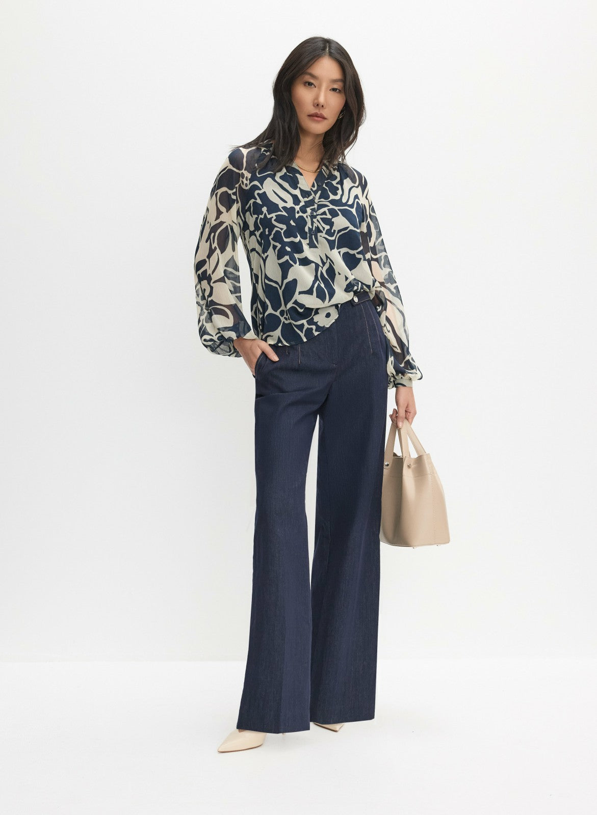 Women Floral Chiffon Blouse Blue Pattern | Melanie Lyne