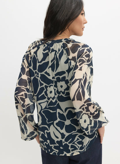 Women Floral Chiffon Blouse Blue Pattern | Melanie Lyne