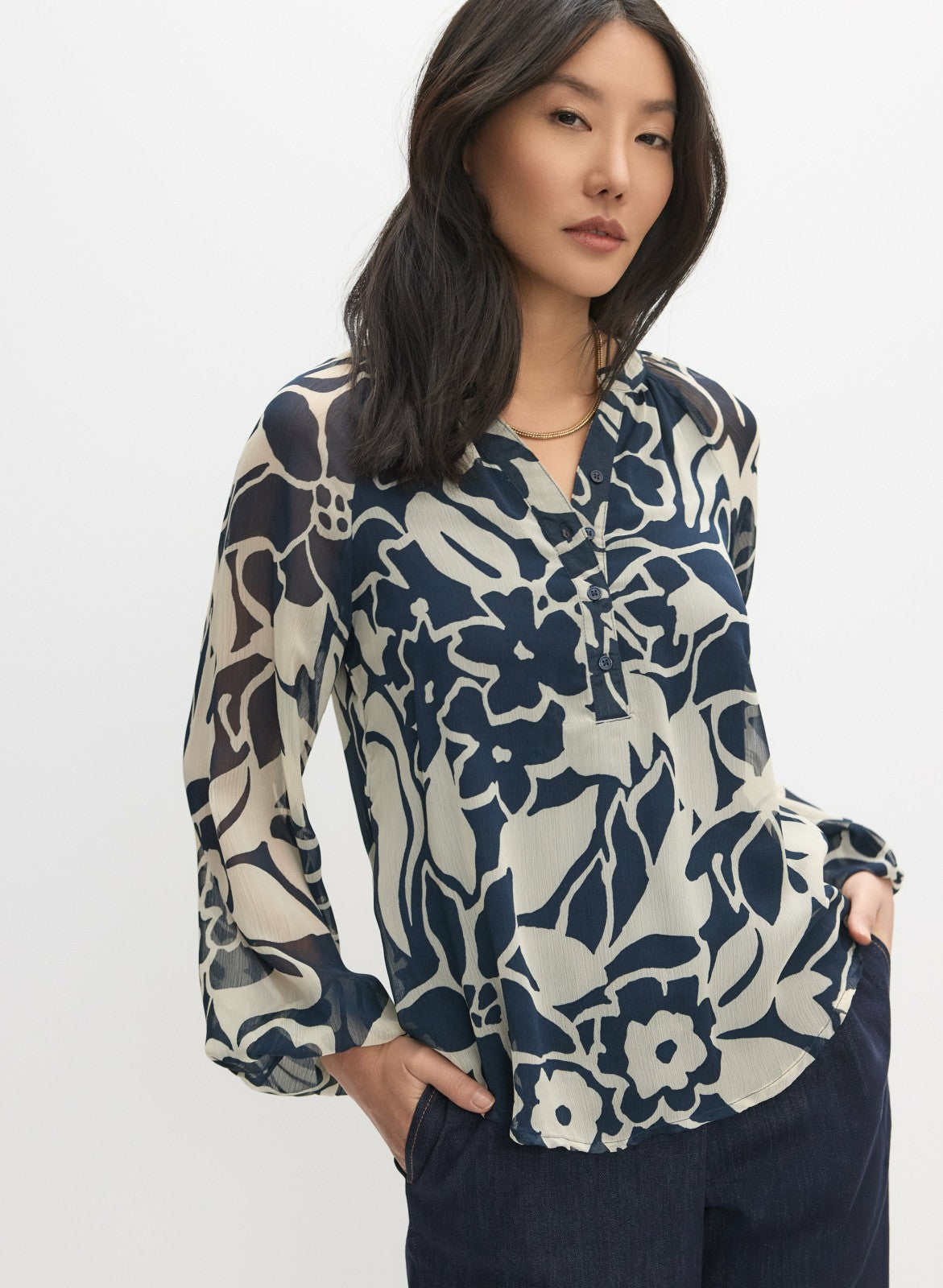 Women Floral Chiffon Blouse Blue Pattern | Melanie Lyne