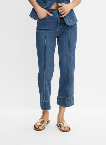 Women Cropped Straight-Leg Jeans Medium Blue | Melanie Lyne