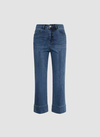 Women Cropped Straight-Leg Jeans Medium Blue | Melanie Lyne