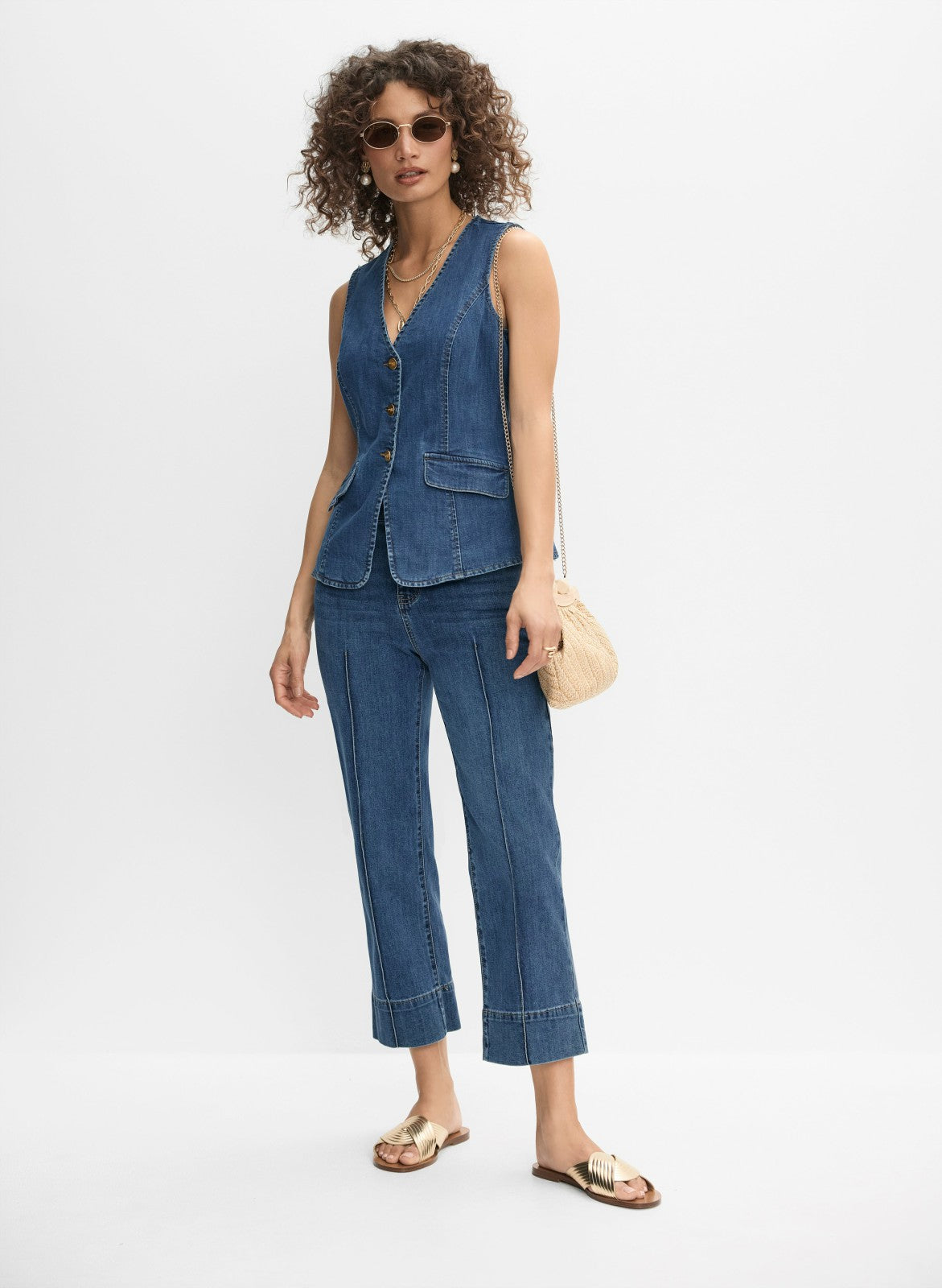 Women Cropped Straight-Leg Jeans Medium Blue | Melanie Lyne