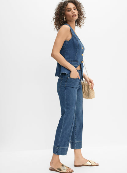 Women Cropped Straight-Leg Jeans Medium Blue | Melanie Lyne