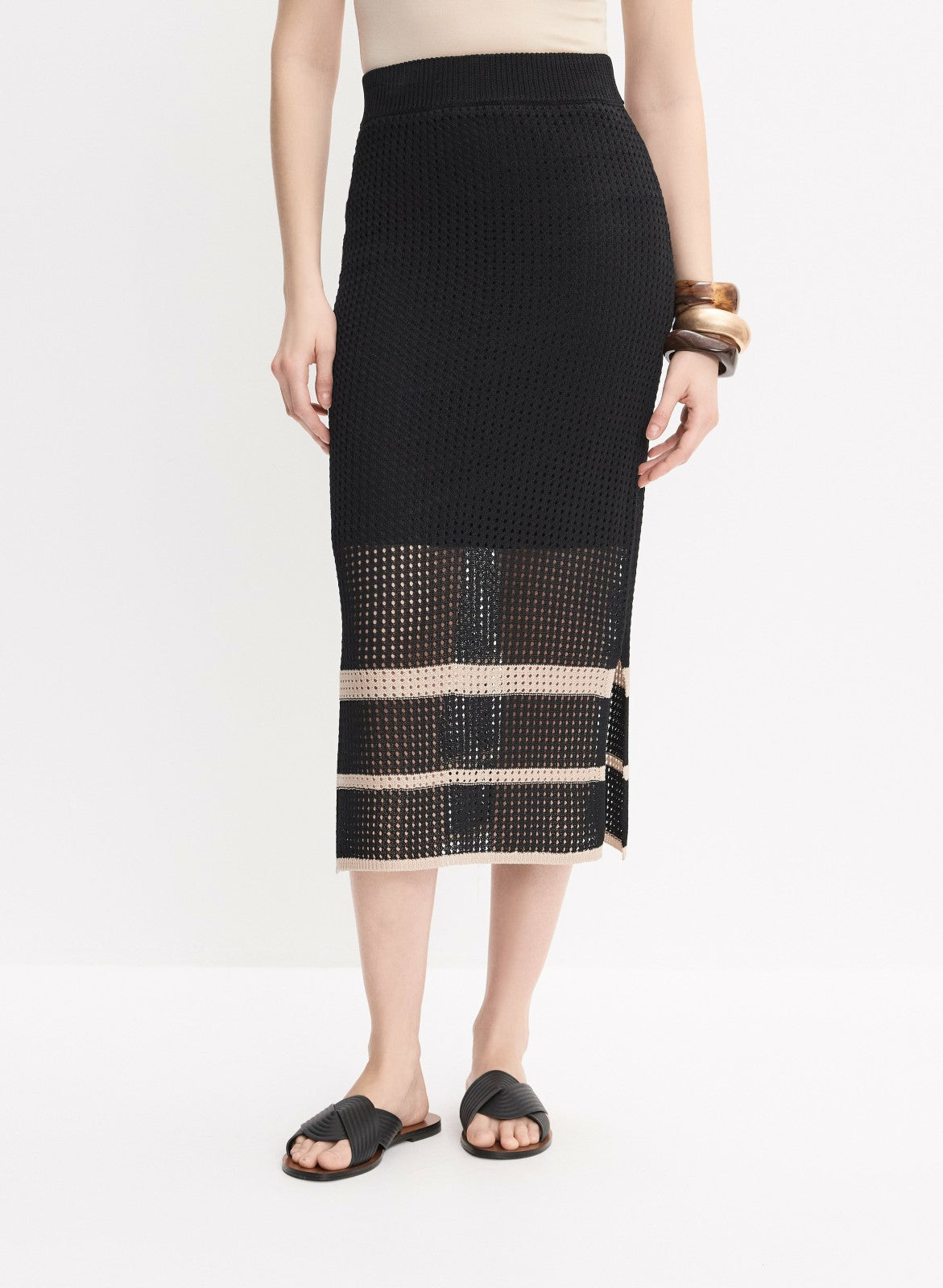Women Jospeh Ribkoff - Open Knit Skirt Black Pattern | Melanie Lyne