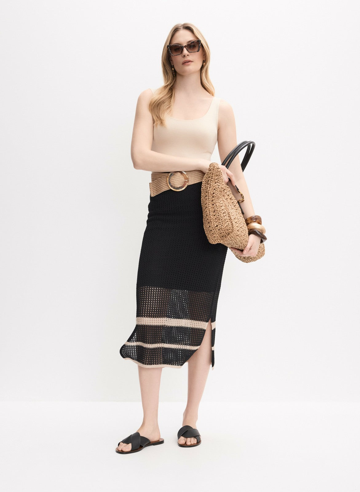 Women Jospeh Ribkoff - Open Knit Skirt Black Pattern | Melanie Lyne