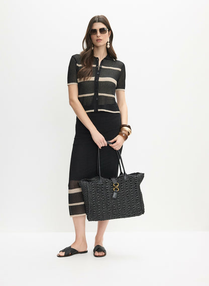 Women Jospeh Ribkoff - Open Knit Skirt Black Pattern | Melanie Lyne