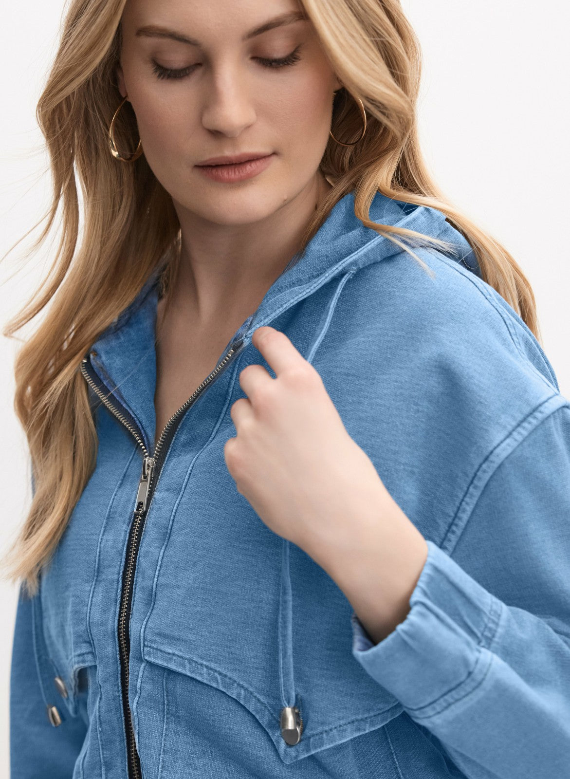 Women Hooded Denim Jacket Medium Blue | Melanie Lyne