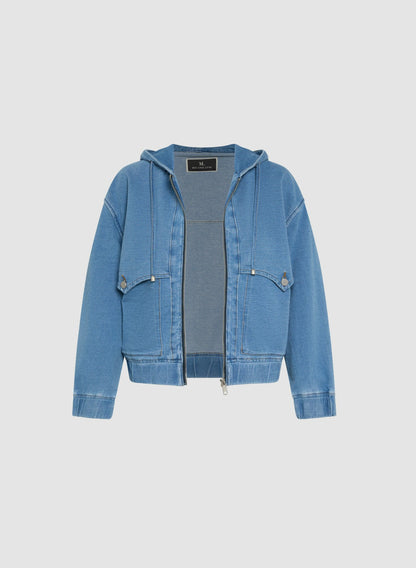 Women Hooded Denim Jacket Medium Blue | Melanie Lyne