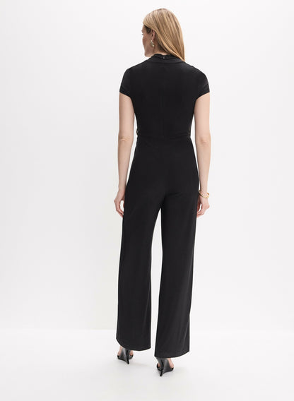 Women Brooch Embellished Wrap-Over Jumpsuit Black | Melanie Lyne