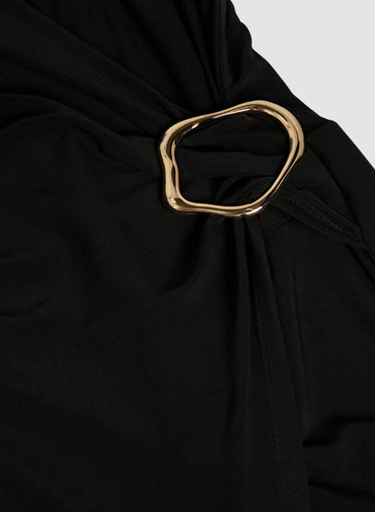 Women Brooch Embellished Wrap-Over Jumpsuit Black | Melanie Lyne