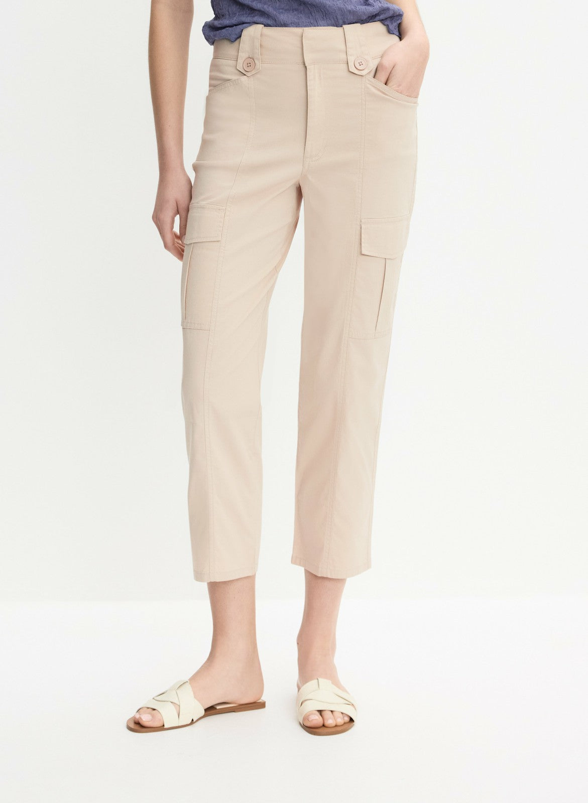 Women Stretch-Cotton Cargo Capris Champagne | Melanie Lyne